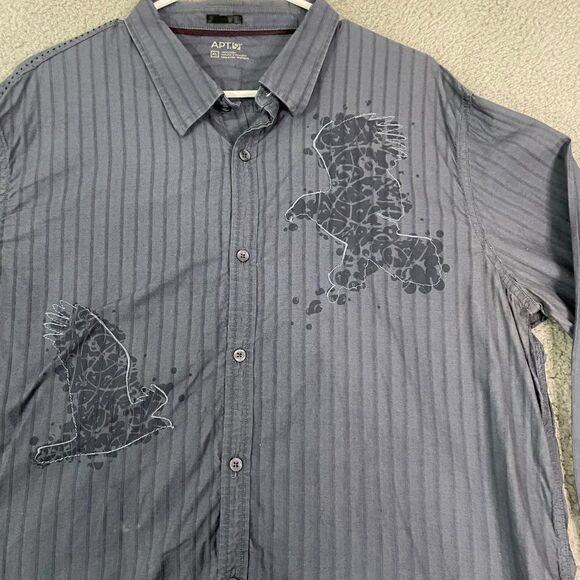 Apt. 9 Shirt Men XL Striped Casual Blue Bird Printed Casual Button Down - Picture 4 of 12